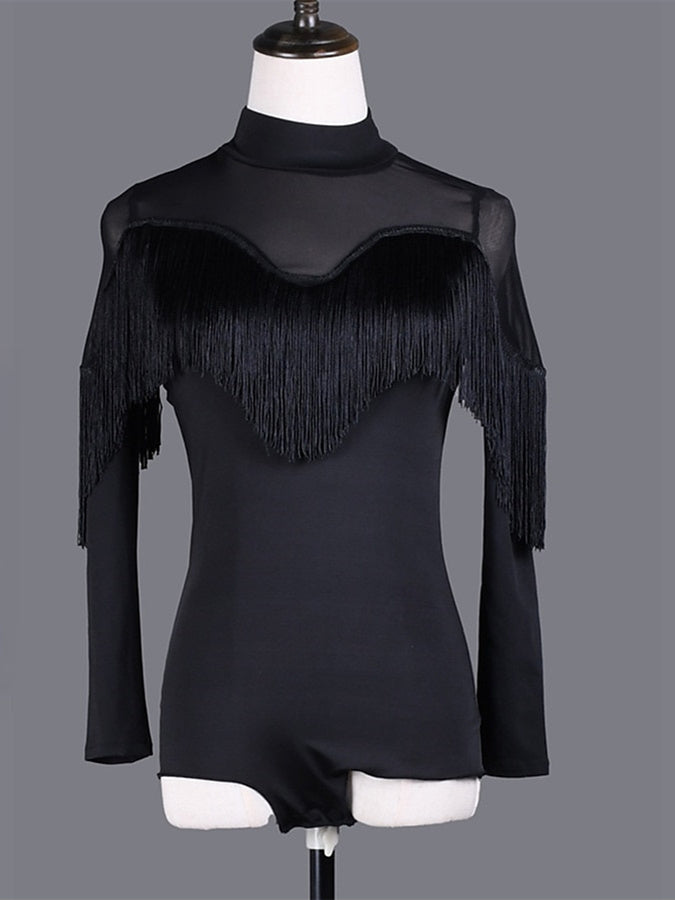 Danse Salsa Danse Latine Danse de Salon Jupes Manches Longues Couleur Pure Haute Spandex Femmeséˆ¥Æ¦® Performance