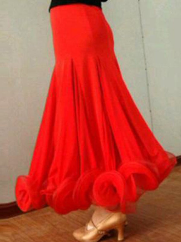 Jupe de Danse de Salon pour Femmes, Entraînement, Performance, Crêpe Élasthanne/Danse Moderne/Samba