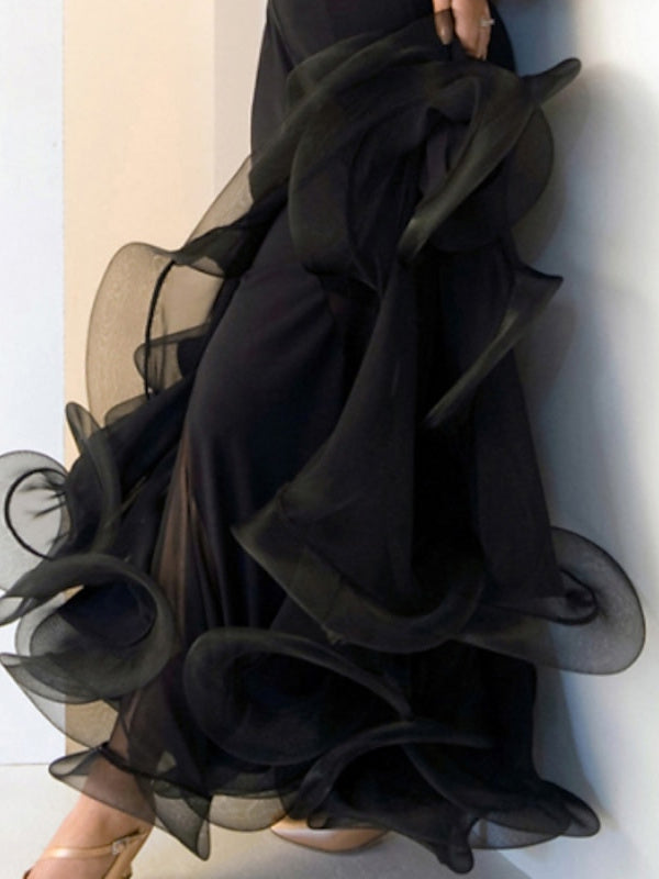 Jupe de Danse de Salon pour Femmes, Entraînement, Performance, Crêpe Élasthanne/Danse Moderne/Samba