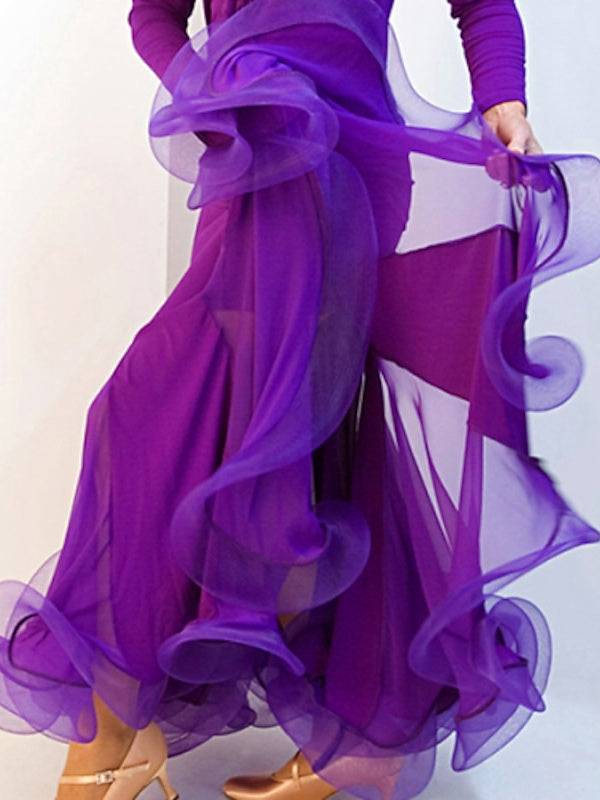 Jupe de Danse de Salon pour Femmes, Entraînement, Performance, Crêpe Élasthanne/Danse Moderne/Samba