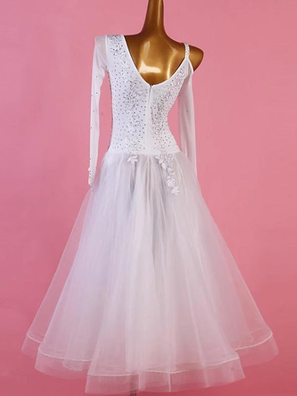 Vêtements de Danse pour Femmes Robe de Danse Latine Chinlon Organza Performance pour Femmes à Manches Longues