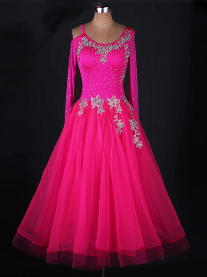 Vêtements de Danse pour Femmes Robe de Danse Latine Chinlon Organza Performance pour Femmes à Manches Longues