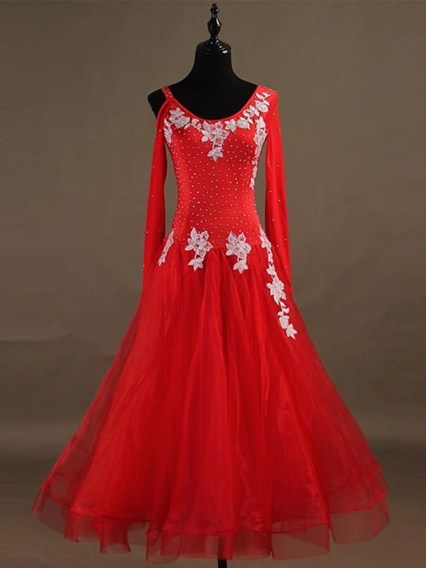 Vêtements de Danse pour Femmes Robe de Danse Latine Chinlon Organza Performance pour Femmes à Manches Longues