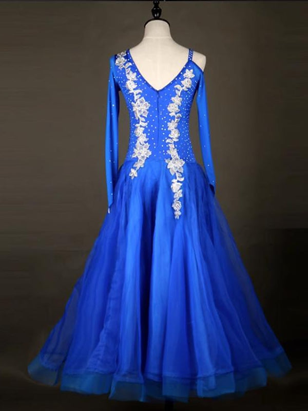 Vêtements de Danse pour Femmes Robe de Danse Latine Chinlon Organza Performance pour Femmes à Manches Longues