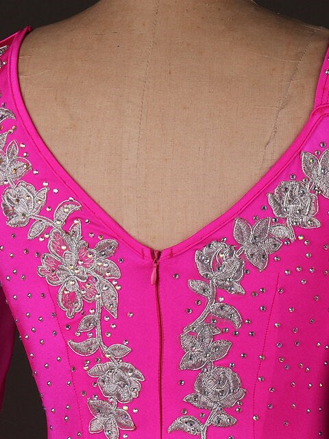 Vêtements de Danse pour Femmes Robe de Danse Latine Chinlon Organza Performance pour Femmes à Manches Longues