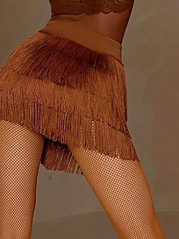 Jupes de Danse de Salon de Danse Latine Couleur Pure Entraînement de Performance pour Femmes Fibre de Lait Élevée