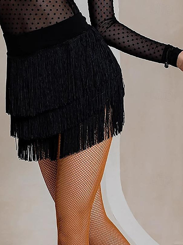 Jupes de Danse de Salon de Danse Latine Couleur Pure Entraînement de Performance pour Femmes Fibre de Lait Élevée