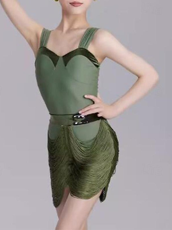 Vêtements de Danse pour Enfants Jupes en Élasthanne Sans Manches à Pompons pour Filles