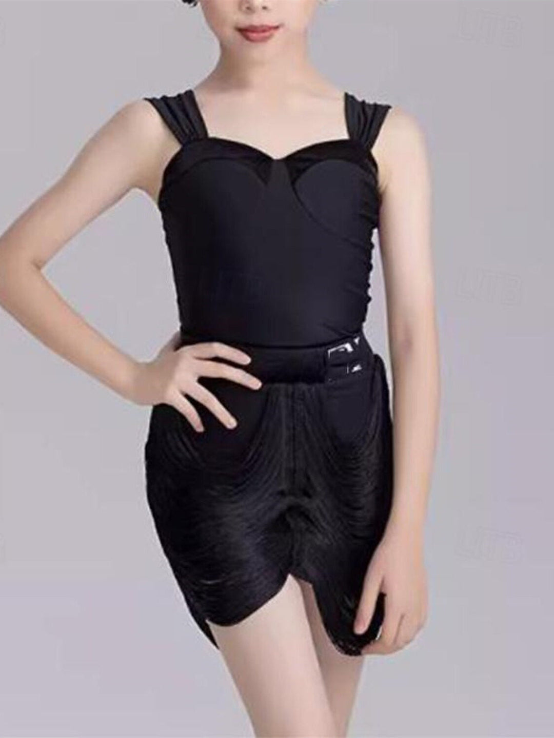 Vêtements de Danse pour Enfants Jupes en Élasthanne Sans Manches à Pompons pour Filles