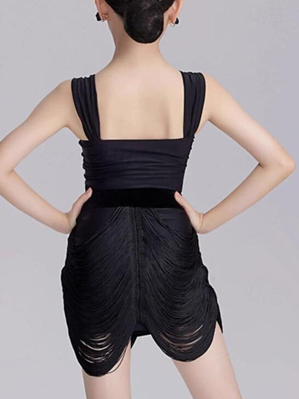 Vêtements de Danse pour Enfants Jupes en Élasthanne Sans Manches à Pompons pour Filles