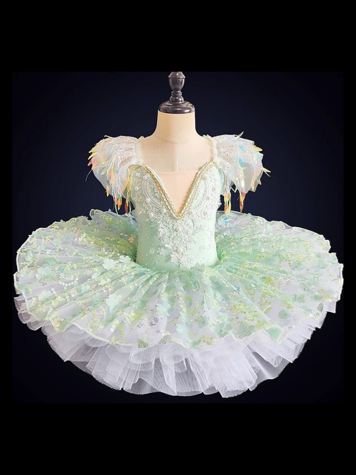 Vêtements de Danse pour Enfants Vêtements de Danse de Ballet Robe de Spectacle pour Filles avec Paillettes et Perles