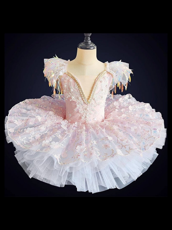 Vêtements de Danse pour Enfants Vêtements de Danse de Ballet Robe de Spectacle pour Filles avec Paillettes et Perles