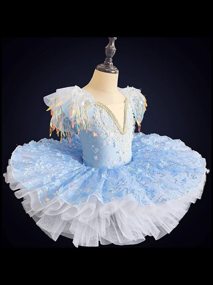 Vêtements de Danse pour Enfants Vêtements de Danse de Ballet Robe de Spectacle pour Filles avec Paillettes et Perles