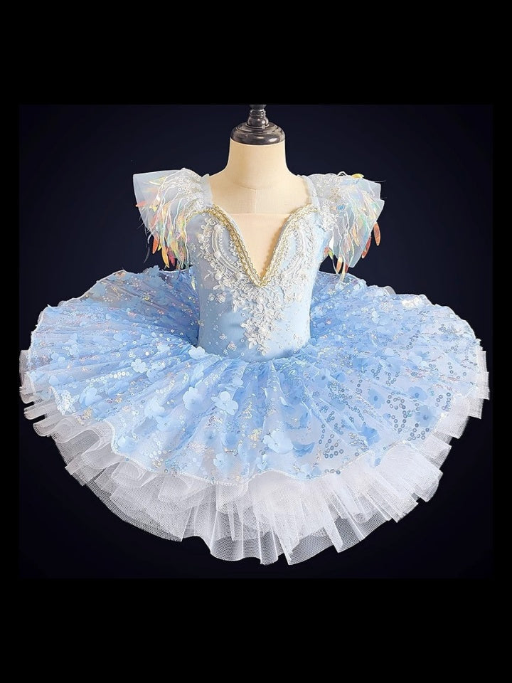 Vêtements de Danse pour Enfants Vêtements de Danse de Ballet Robe de Spectacle pour Filles avec Paillettes et Perles