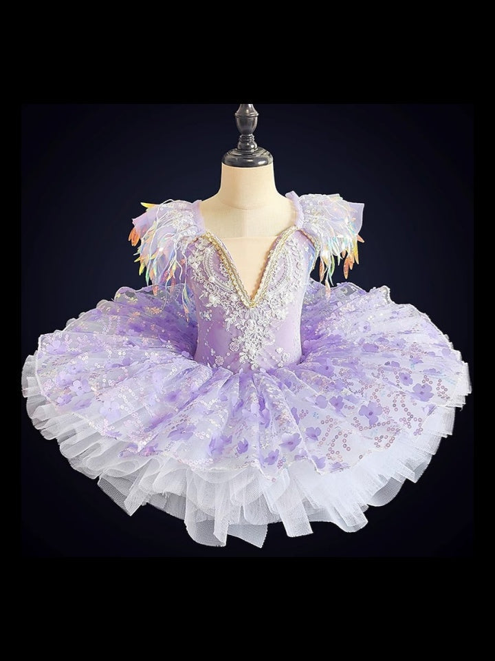 Vêtements de Danse pour Enfants Vêtements de Danse de Ballet Robe de Spectacle pour Filles avec Paillettes et Perles