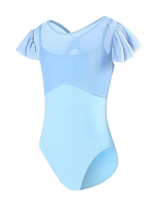 Vêtements de Danse pour Enfants Ballet Splicing Tulle Filles Entraînement Performance Manches Courtes Mélange de Coton