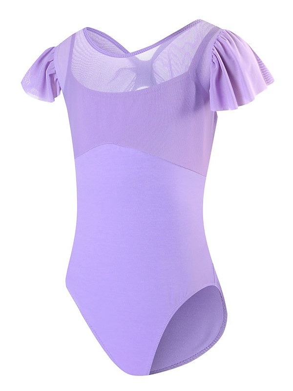Vêtements de Danse pour Enfants Ballet Splicing Tulle Filles Entraînement Performance Manches Courtes Mélange de Coton