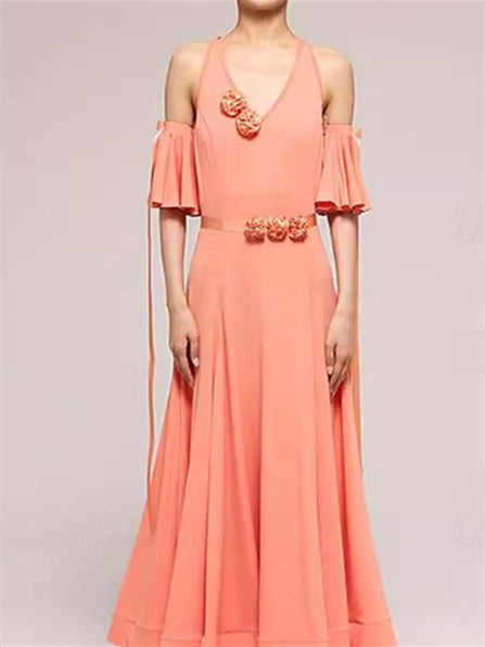 Robe de Danse de Salon en Coton Cristal Sans Manches pour Femme avec Épissure de Couleur Pure