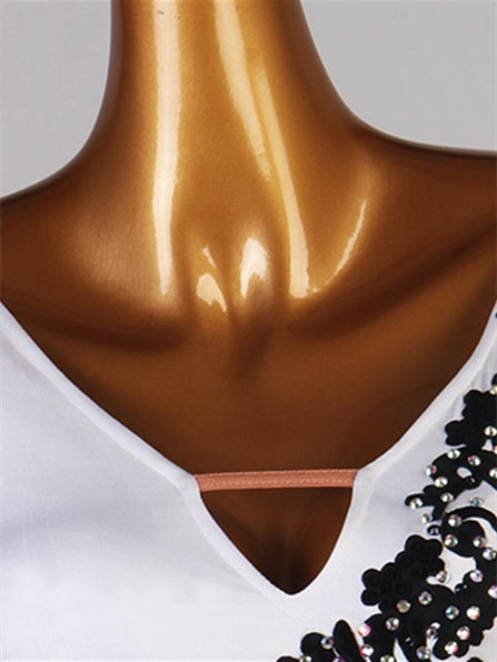 Robe de Danse de Salon en Organza et Chinlon pour Femme, Sans Manches, Cristaux/Strass