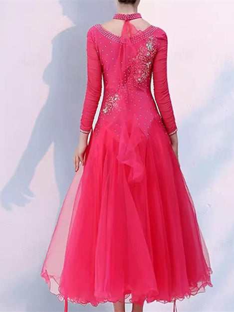 Vêtements de Danse pour Femmes Danse Latine Robe de Danse de Salon Broderie Épissage Cristaux/Strass Performance pour Femmes Soirée Manches Longues