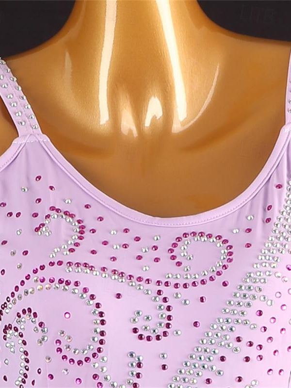 Robe de Danse de Salon pour Femmes, Cristaux/Strass, Performance pour Femmes, Sans Manches, en Élasthanne et Organza