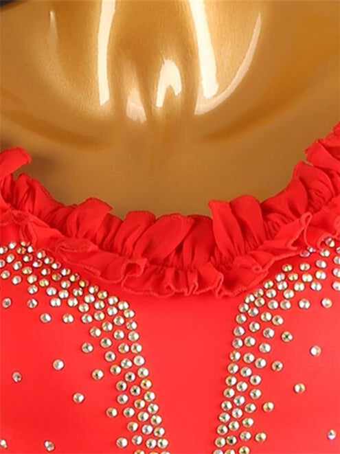 Robe de Danse de Salon pour Femmes, Cristaux/Strass, Manches Longues, pour Spectacle, pour Femmes