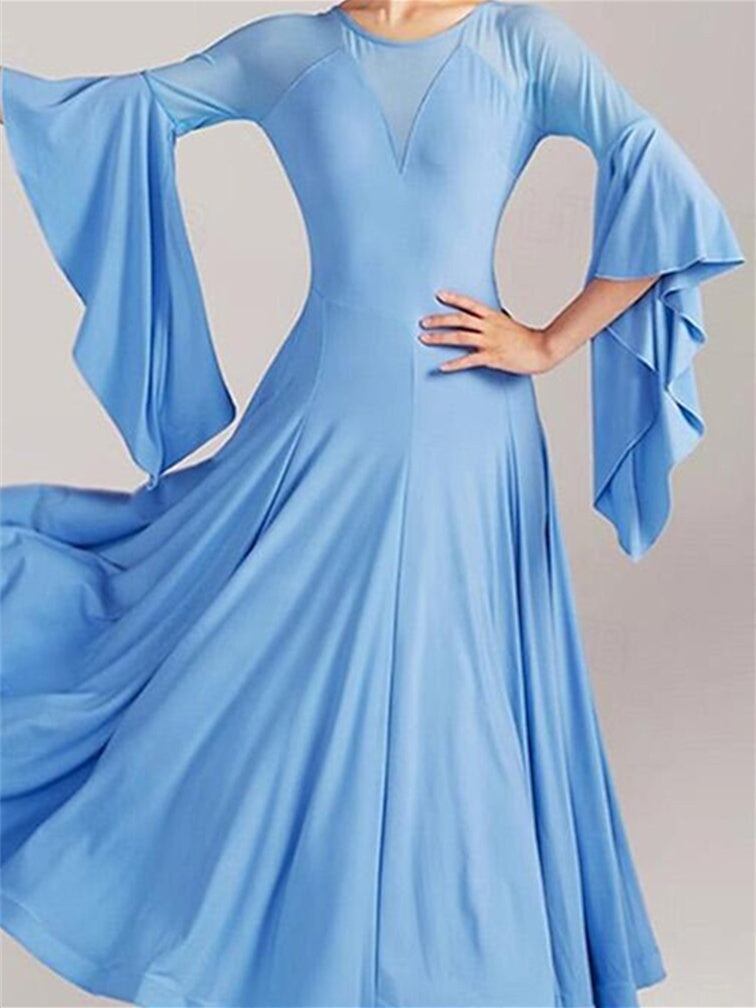 Robe de Danse de Salon pour Femmes, Tenue de Danse de Salon, Couleur Pure, Épissure, Soirée de Performance pour Femmes, Manches 3/4