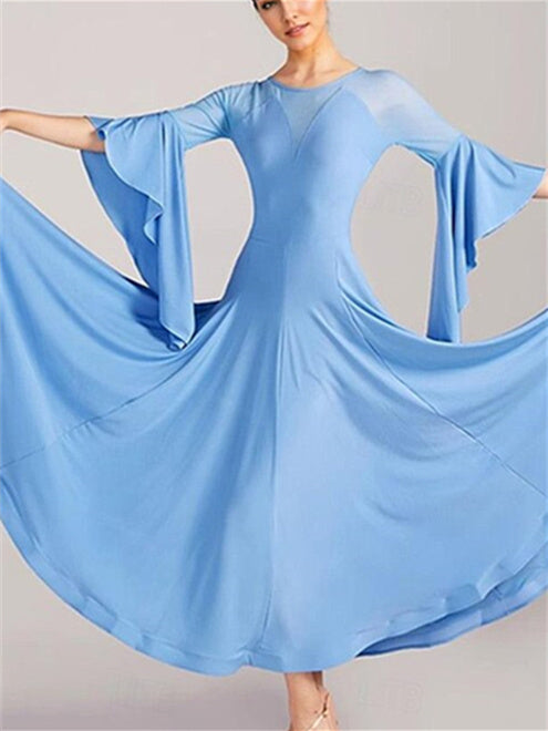 Robe de Danse de Salon pour Femmes, Tenue de Danse de Salon, Couleur Pure, Épissure, Soirée de Performance pour Femmes, Manches 3/4