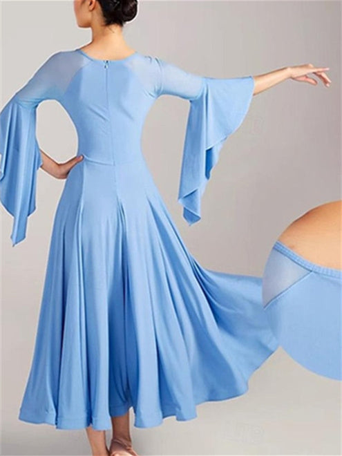 Robe de Danse de Salon pour Femmes, Tenue de Danse de Salon, Couleur Pure, Épissure, Soirée de Performance pour Femmes, Manches 3/4