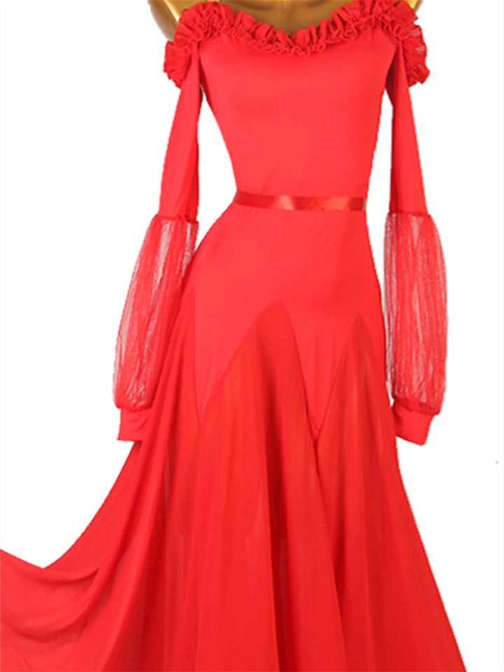 Vêtements de Danse pour Femmes Robe de Danse de Salon à Manches Longues pour Femmes