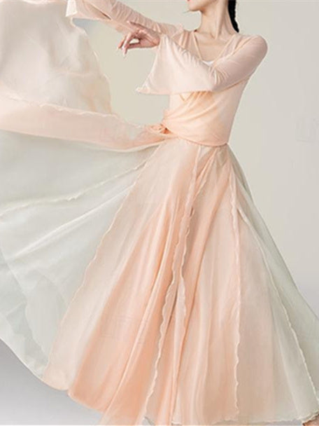 Vêtements de Danse pour Femmes Jupes de Danse de Salon en Dentelle Entraînement de Performance pour Femmes à Manches Longues