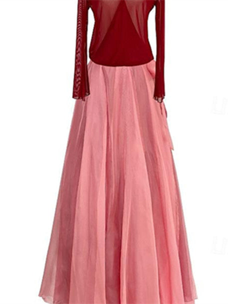 Vêtements de Danse pour Femmes Jupes de Danse de Salon en Dentelle Entraînement de Performance pour Femmes à Manches Longues