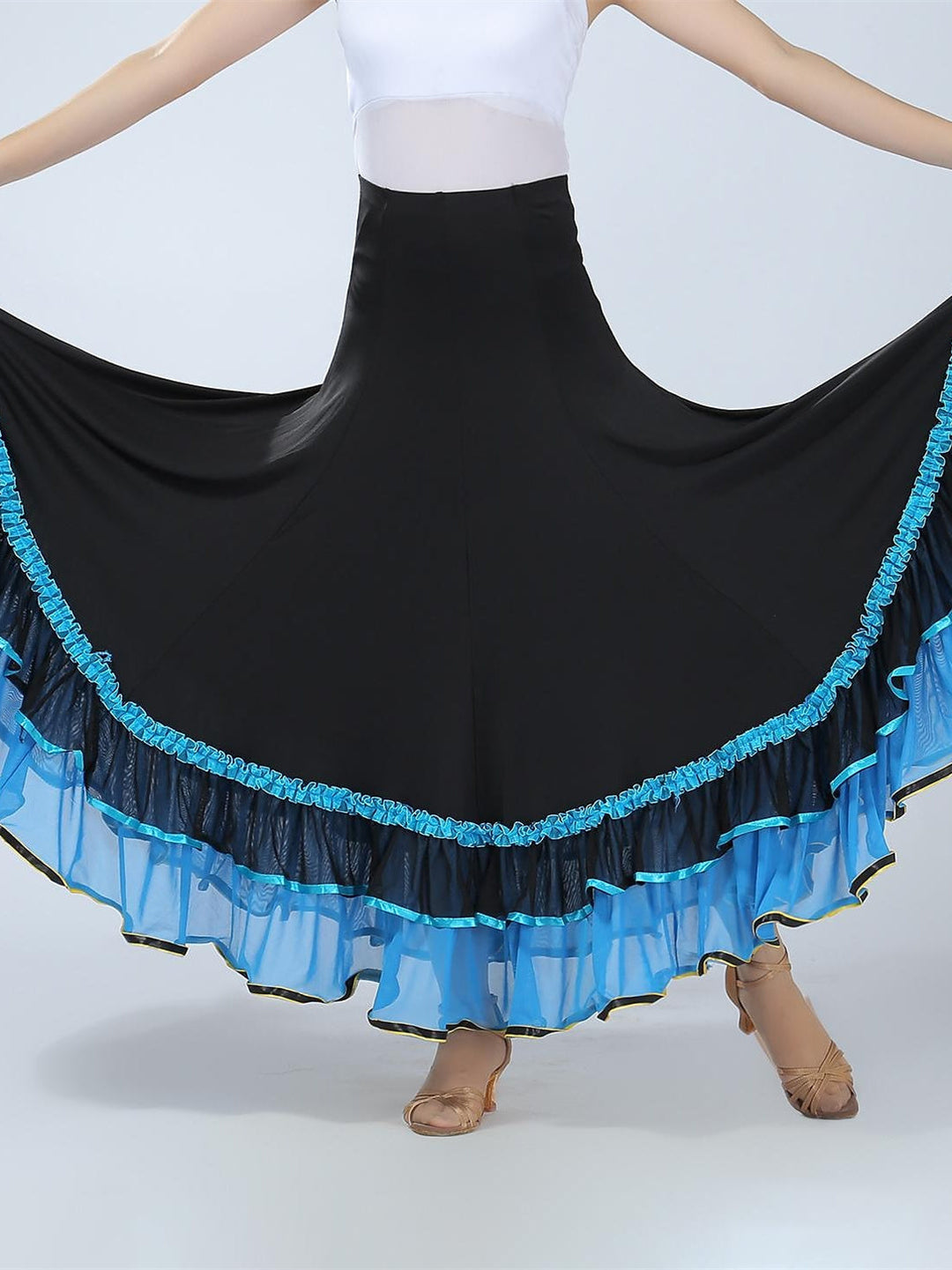 Vêtements de Danse pour Femmes Jupes de Danse de Salon à Volants Épissage Entraînement de Performance pour Femmes Haute Teneur en Polyester