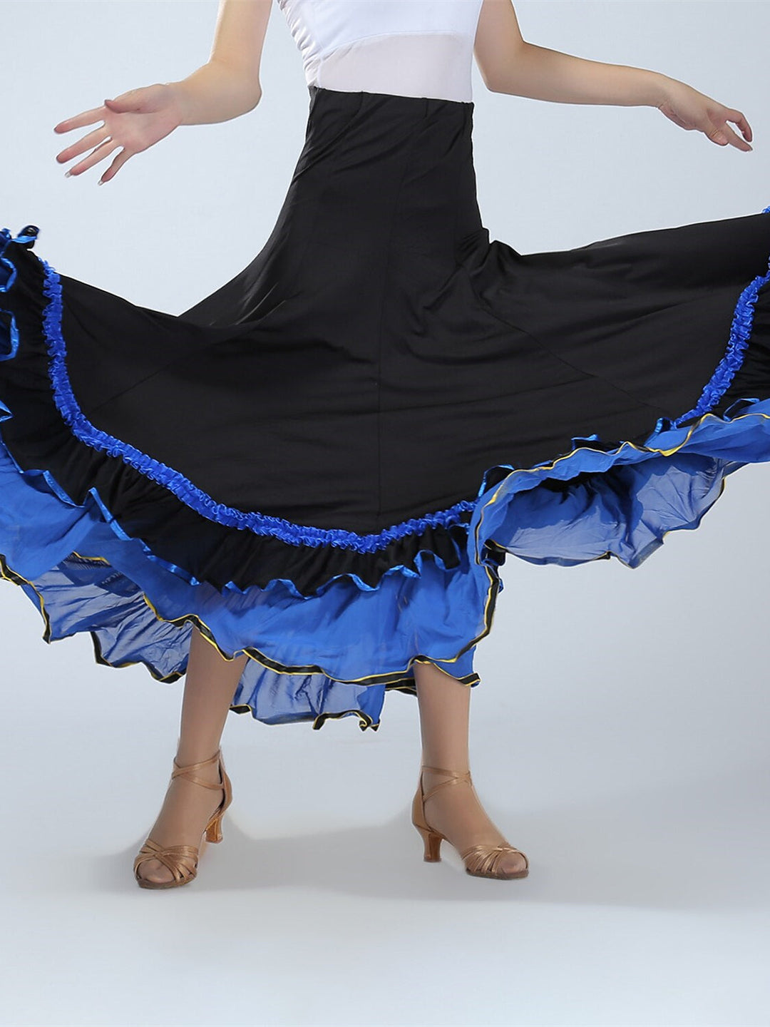 Vêtements de Danse pour Femmes Jupes de Danse de Salon à Volants Épissage Entraînement de Performance pour Femmes Haute Teneur en Polyester