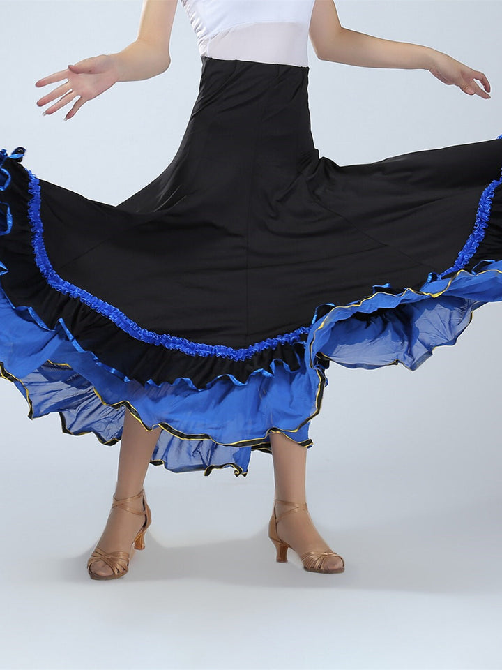 Vêtements de Danse pour Femmes Jupes de Danse de Salon à Volants Épissage Entraînement de Performance pour Femmes Haute Teneur en Polyester