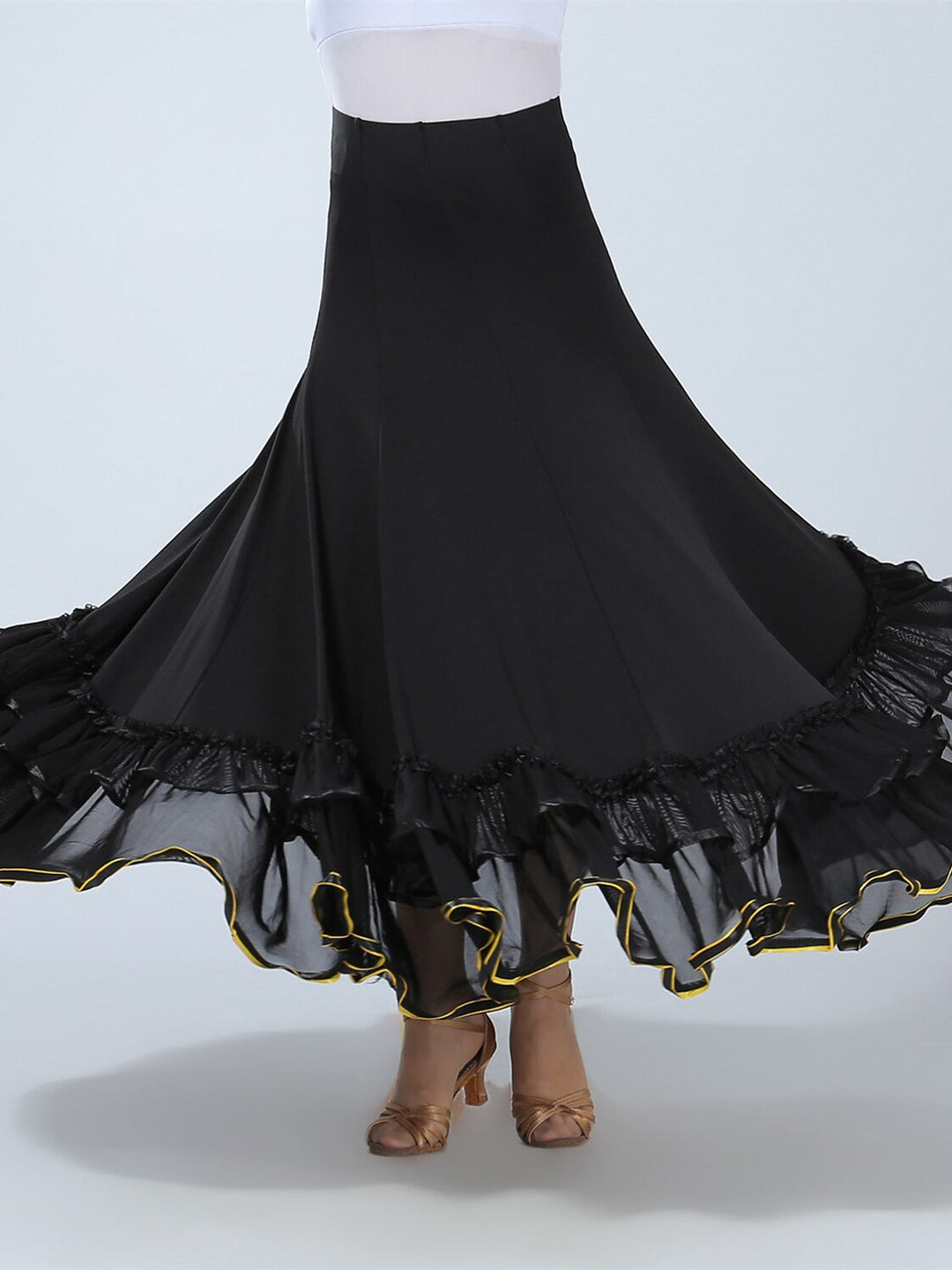 Vêtements de Danse pour Femmes Jupes de Danse de Salon à Volants Épissage Entraînement de Performance pour Femmes Haute Teneur en Polyester