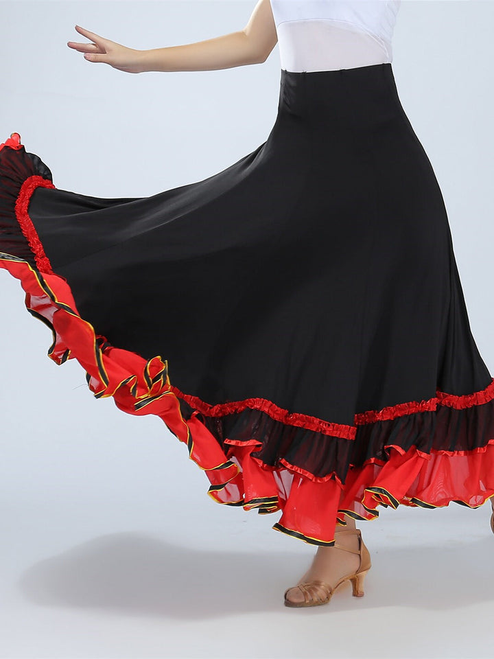 Vêtements de Danse pour Femmes Jupes de Danse de Salon à Volants Épissage Entraînement de Performance pour Femmes Haute Teneur en Polyester