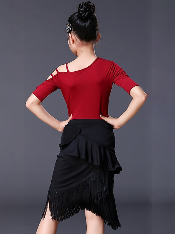 Jupes de Danse pour Enfants à Manches Courtes, Couleur Unie, pour Filles, Performance et Élasthanne