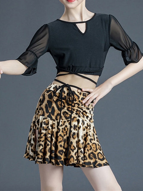 Jupes de Danse pour Enfants à Manches Courtes en Polyester Imprimé Léopard pour Filles