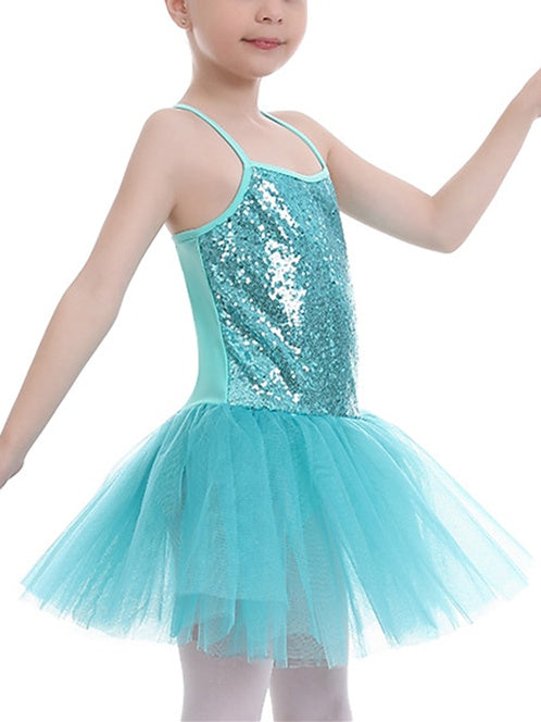 Robe de Ballet en Tulle Pailleté pour Enfants, Tenue D'Entraînement et de Performance Sans Manches en Polyester pour Filles