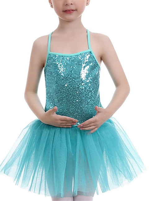 Robe de Ballet en Tulle Pailleté pour Enfants, Tenue D'Entraînement et de Performance Sans Manches en Polyester pour Filles