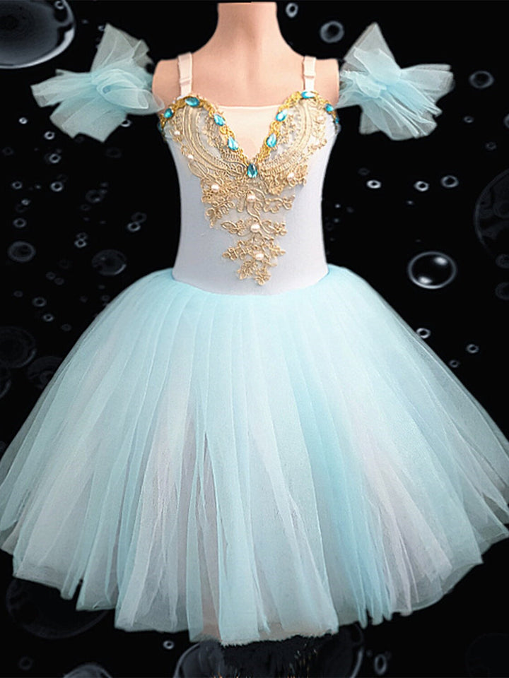 Robe de Danse pour Enfants, Broderie en Dentelle Strass, Sans Manches, Maille de Performance en Polyester pour Filles