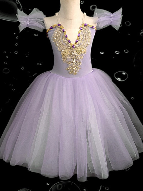 Robe de Danse pour Enfants, Broderie en Dentelle Strass, Sans Manches, Maille de Performance en Polyester pour Filles