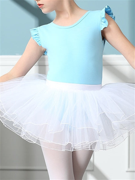 Vêtements de Danse pour Enfants Jupes de Ballet Bonnet D'Épissure Manches Courtes Mélange de Coton Tulle Performance pour Filles