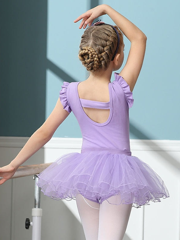 Vêtements de Danse pour Enfants Jupes de Ballet Bonnet D'Épissure Manches Courtes Mélange de Coton Tulle Performance pour Filles