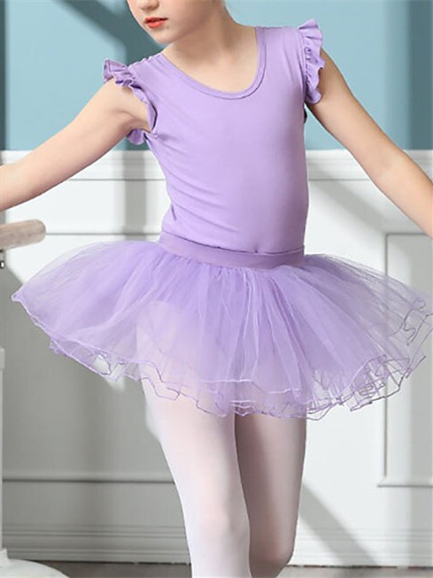 Vêtements de Danse pour Enfants Jupes de Ballet Bonnet D'Épissure Manches Courtes Mélange de Coton Tulle Performance pour Filles