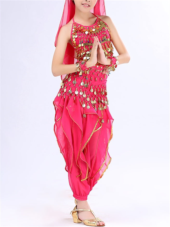 Vêtements de Danse pour Enfants, Manches Courtes, Paillettes, Performance, Polyester