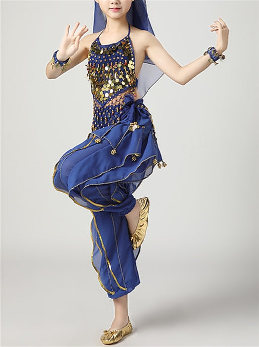 Vêtements de Danse pour Enfants, Manches Courtes, Paillettes, Performance, Polyester