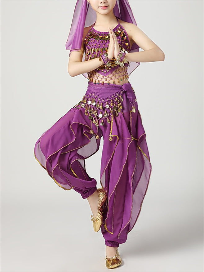 Vêtements de Danse pour Enfants, Manches Courtes, Paillettes, Performance, Polyester