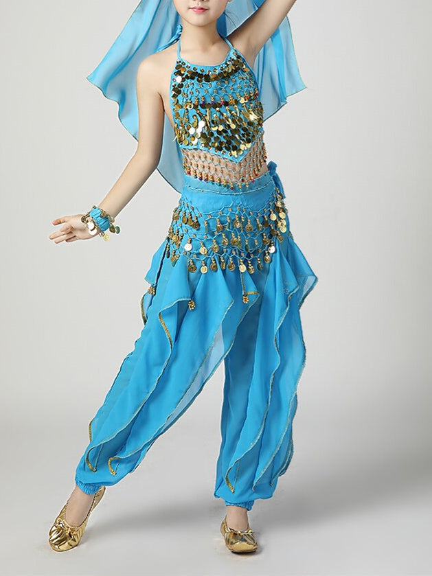 Vêtements de Danse pour Enfants, Manches Courtes, Paillettes, Performance, Polyester